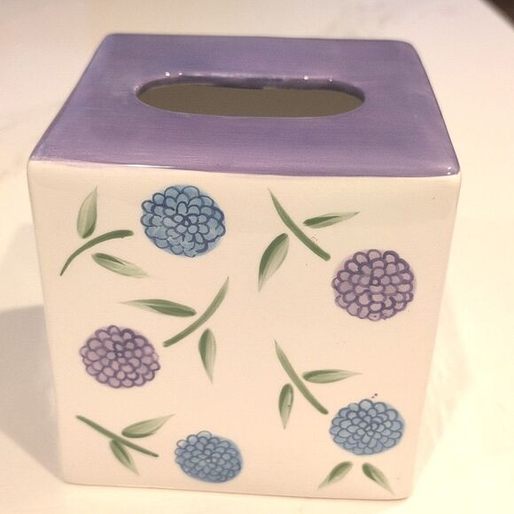 Marimekko Hand Painted Ceramic Floral Square Tissue Box Cover Purple & Blue - Picture 5 of 10